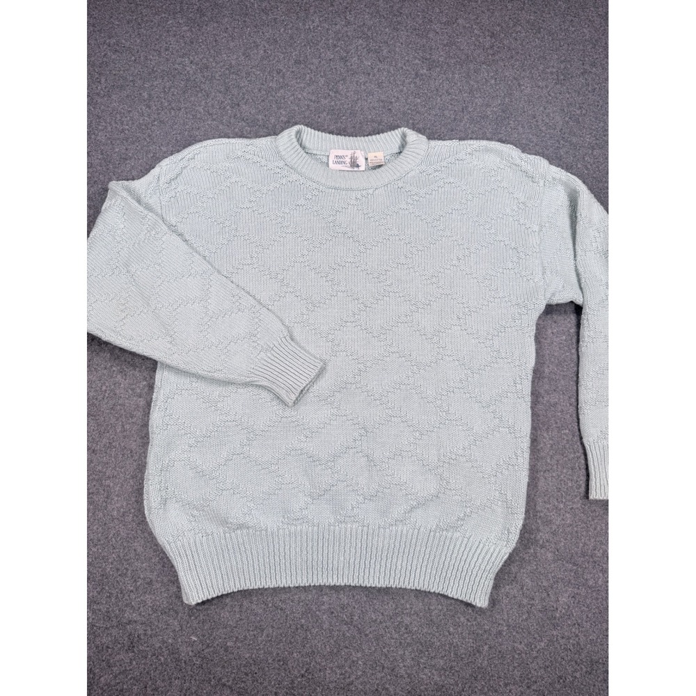Penns Landing Mens XL Mint Green Textured Diamond Knit Cotton Crewneck Sweater